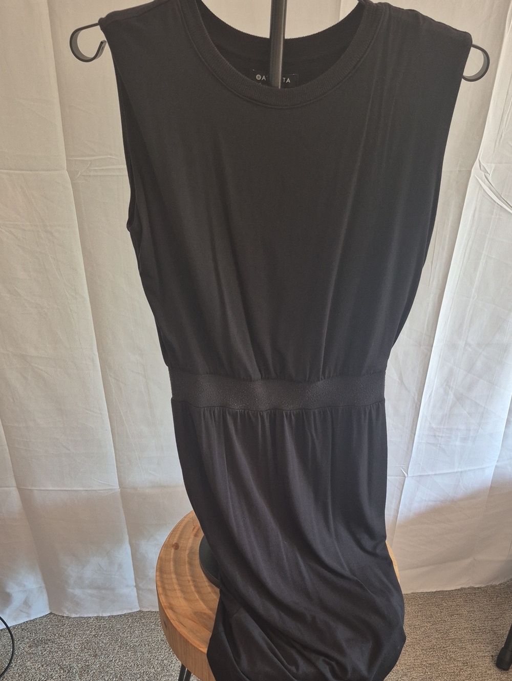 Athleta  Santorini Cinch DRESS Black Sleeveless Midi Dress with Elastic Waist